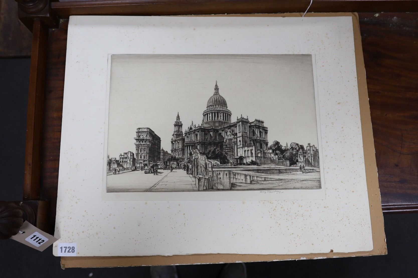 Sir Henry Rushbury (1889-1968), etching, St Paul's Cathedral 1942, signed in pencil, 25 x 37.5cm, unframed